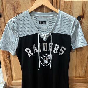 Raiders tee women’s Raiders shirt NFL Women's Black and Gray Lace-Up Top